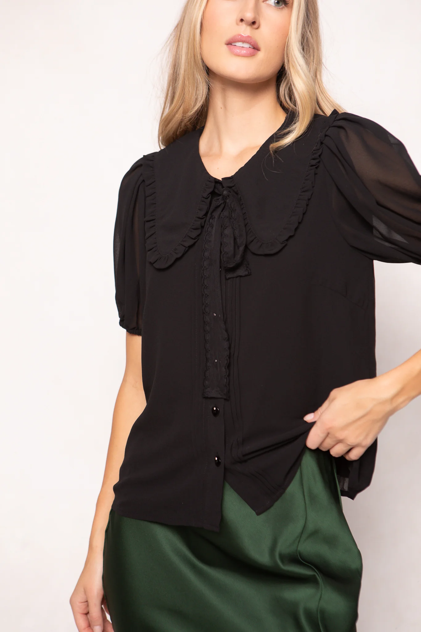 Andrea Blouse in Black Chiffon - Image 2