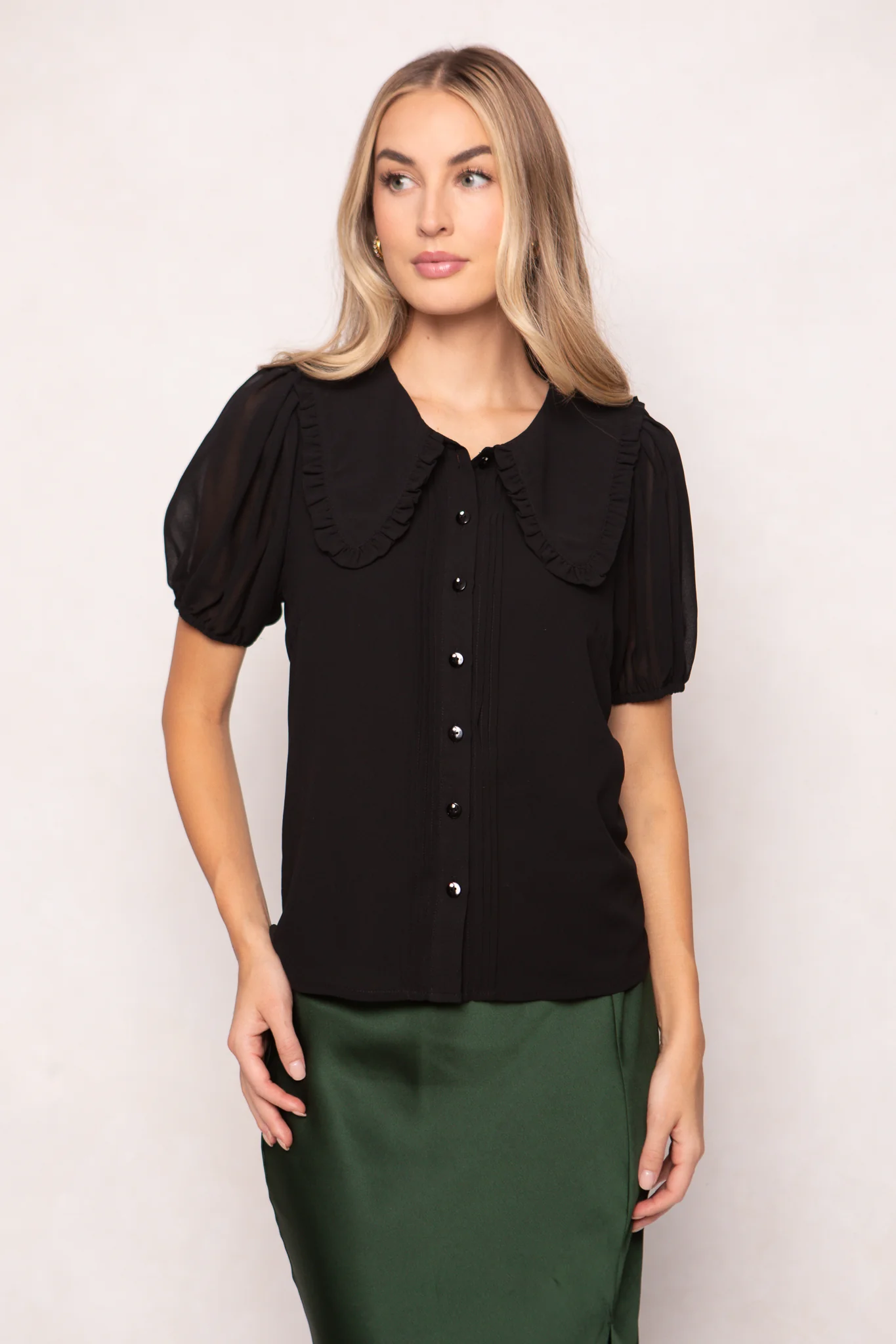 Andrea Blouse in Black Chiffon - Image 5