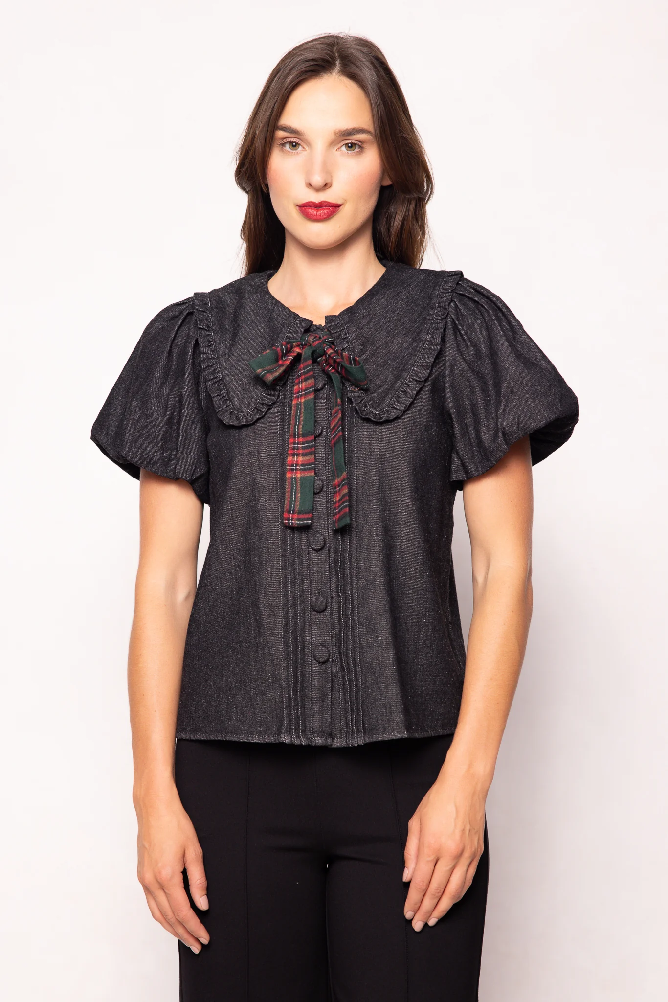 Andrea Blouse in Black Denim - Image 2