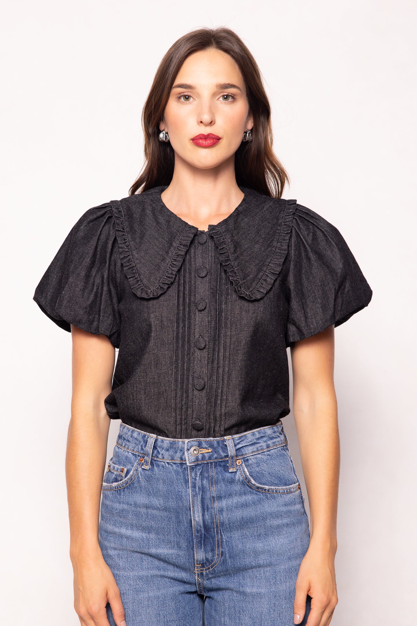 Andrea Blouse in Black Denim - Image 6