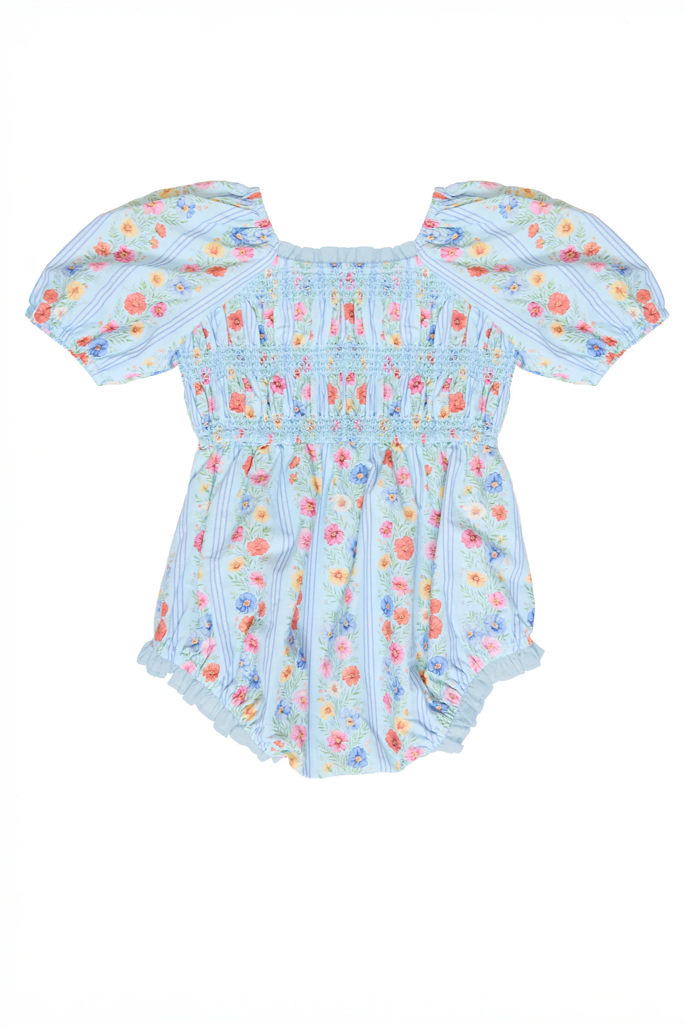 Baby Roselyn Romper in Blue Linear Floral Print - Pre Order - Image 2