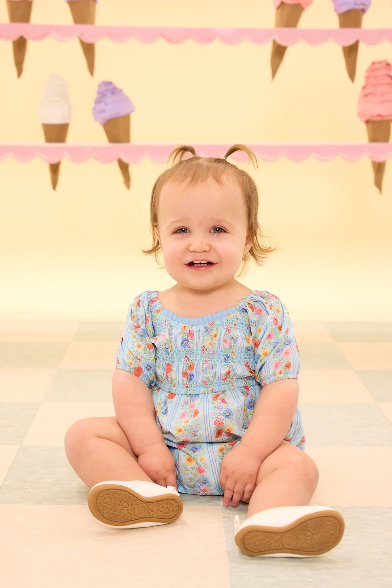 Baby Roselyn Romper in Blue Linear Floral Print - Pre Order - Image 3