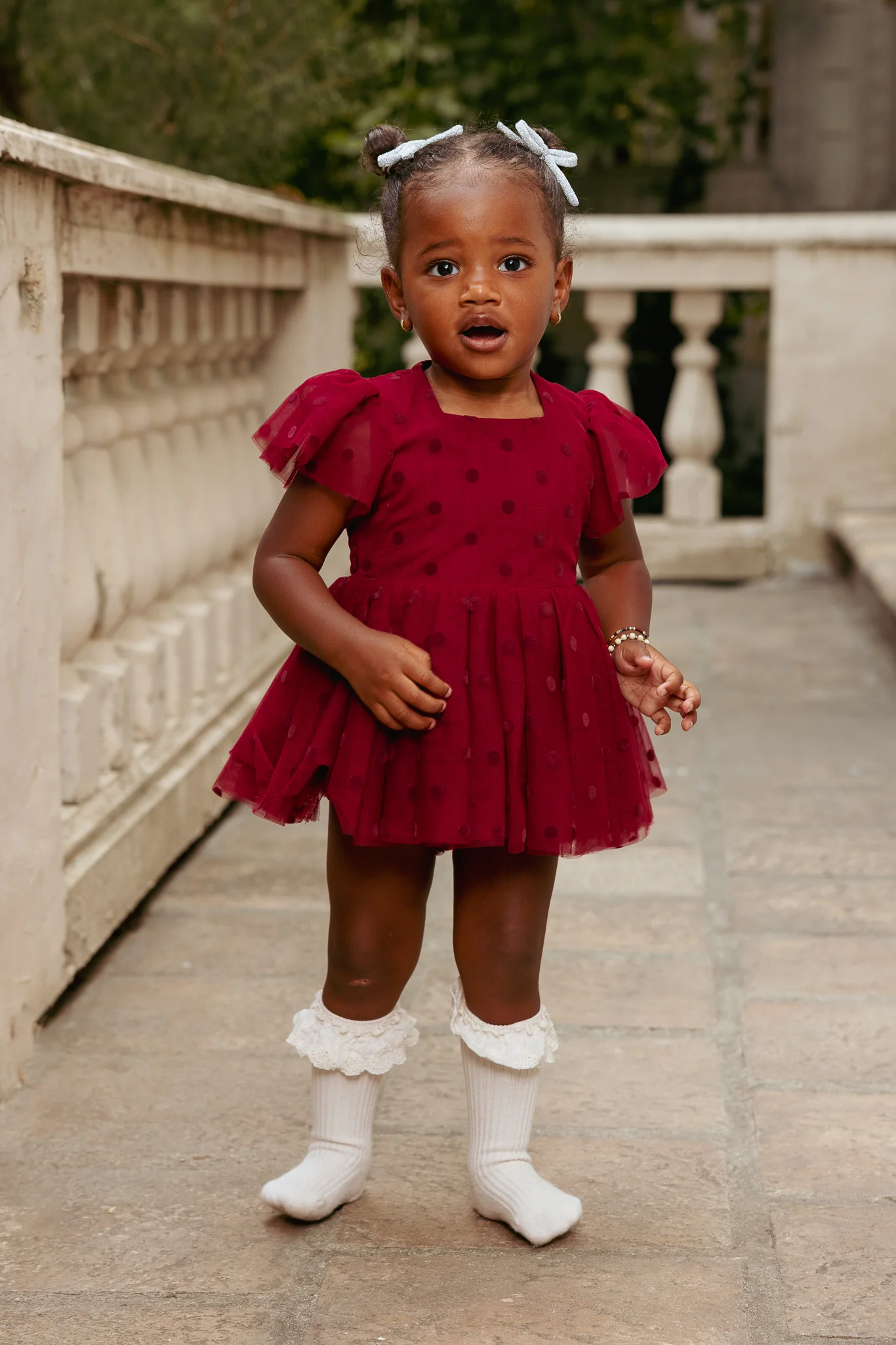 Baby Solange Dress Set in Burgundy Tulle - Image 3
