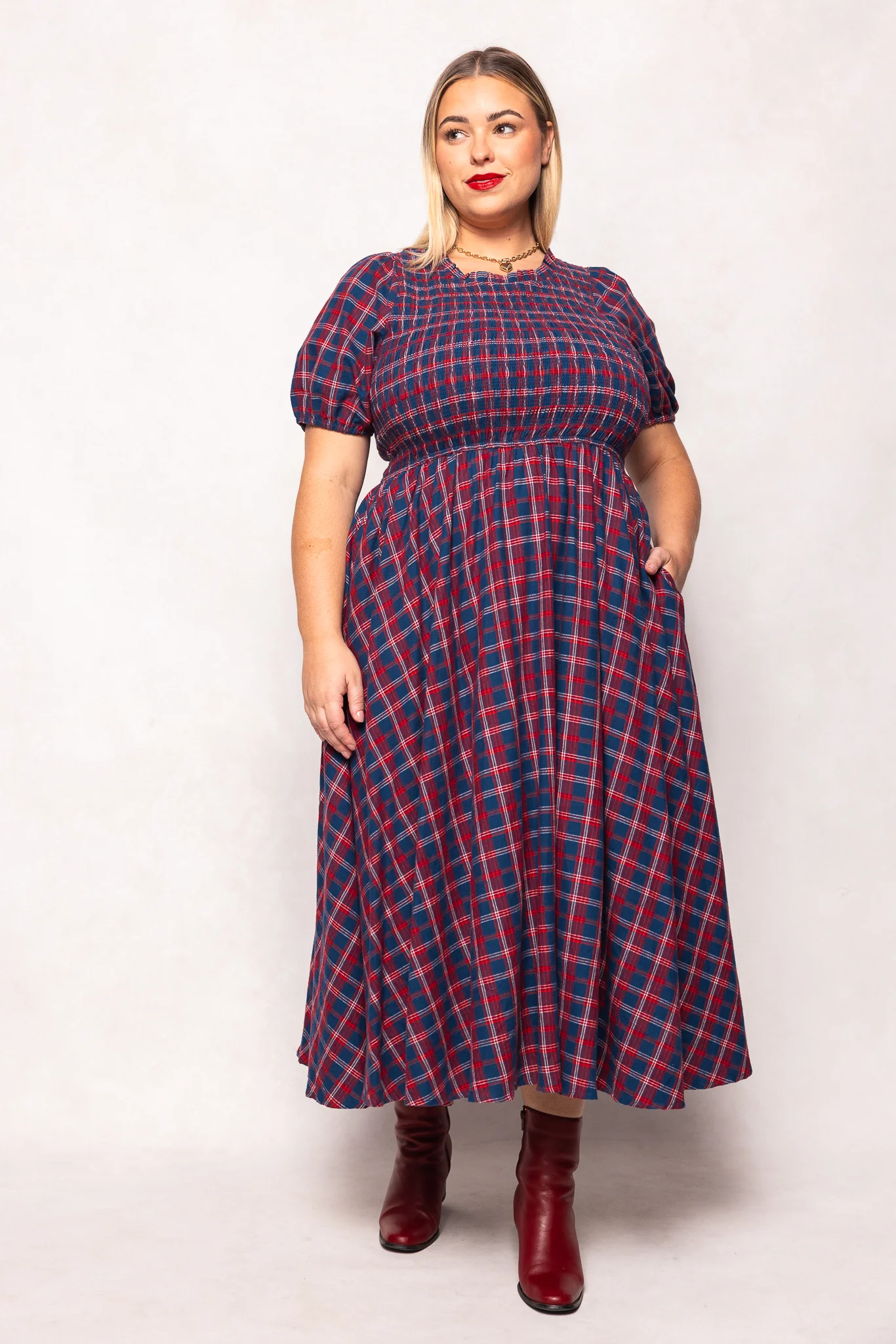 Mariah Dress in Mariner Tartan - Image 3