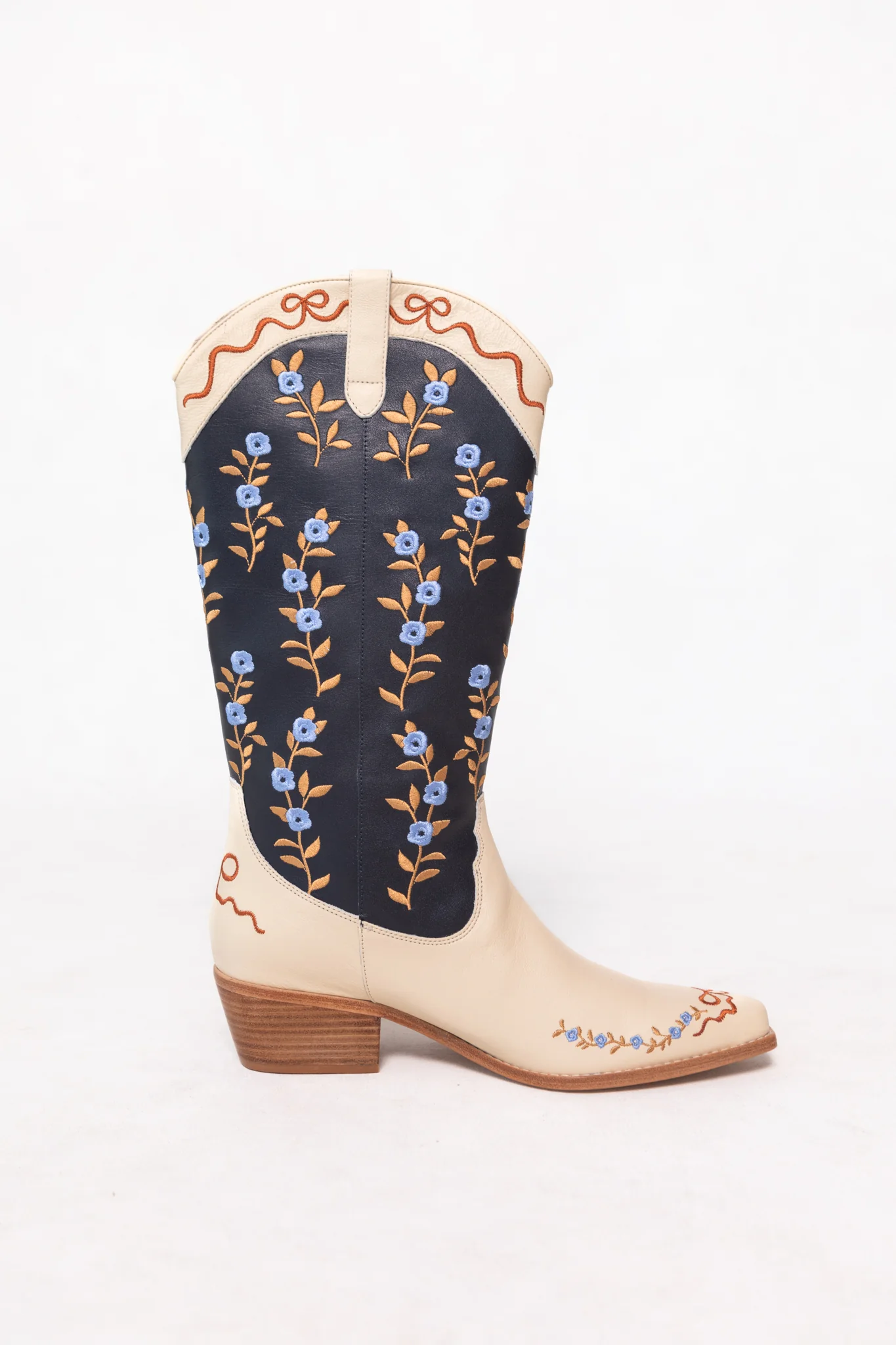Rosemary Cowgirl Boots in Cream & Navy - Image 2
